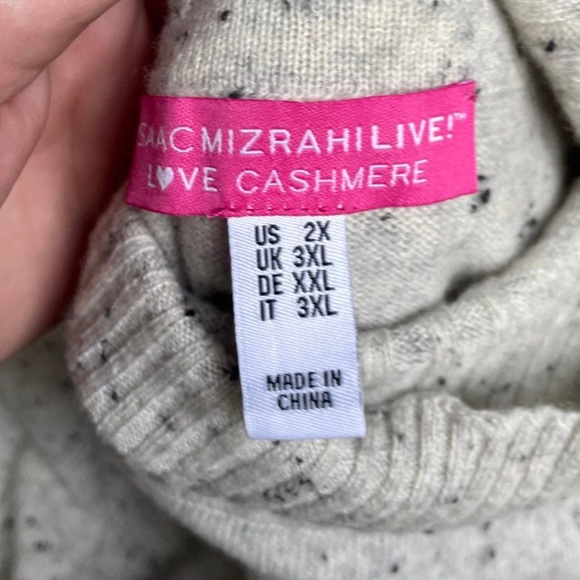 $200 Isaac Mizrahi Live 100% Cashmere donegal grey speckle mock neck tunic - Picture 3 of 4